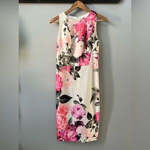 INC International Concepts White Midi Dress with Pink Floral Print